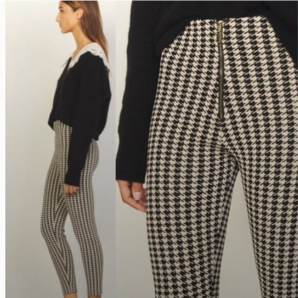 Sandro High-Waisted Katia Houndstooth Woven Leggings Pants Size medium - Picture 2 of 16